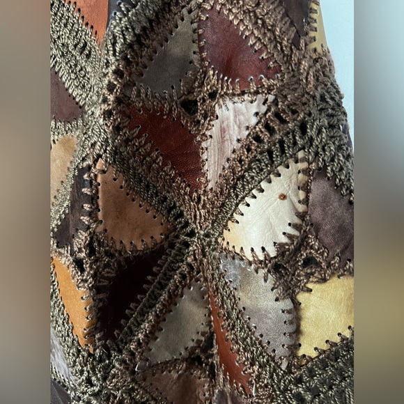 Genuine Leather Vintage Patchwork Shawl - Picture 4 of 16